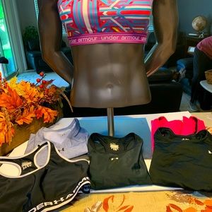 Under Armour tops - 2 sports bras, 3 exercise tops, 1 v-neck tank - all Size M